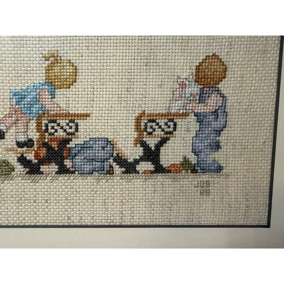 Vintage Framed Cross Stitch Classroom Homeschool Teacher 17.5Lx8W Cottagecore - Picture 3 of 8